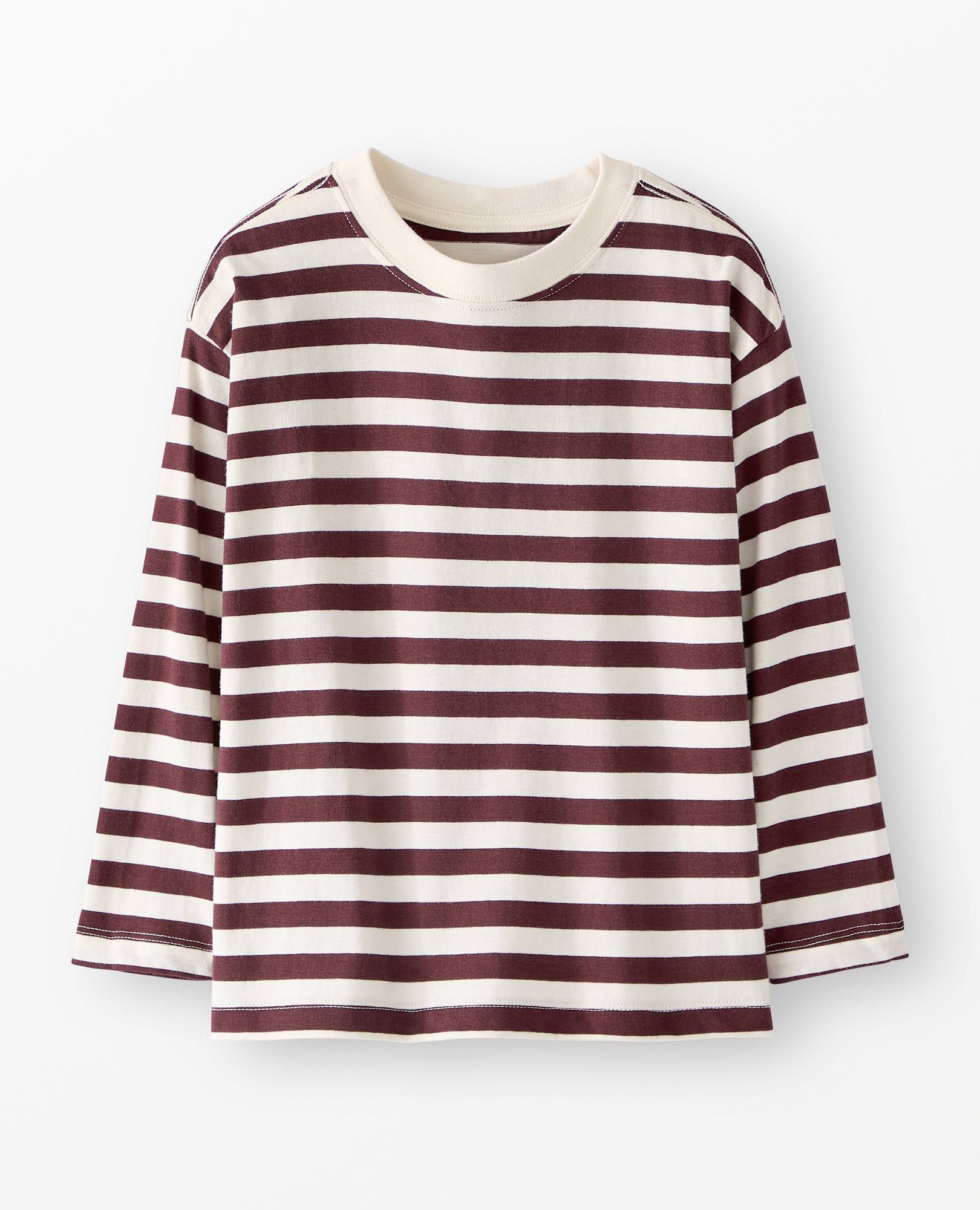 Long Sleeve Relaxed Fit T-Shirt in Eggplant/Ecru - main