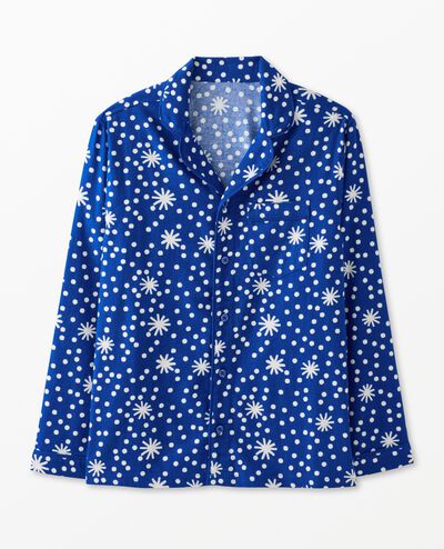 Adult Holiday Flannel Pajama Top in First Snow on Galactic Blue - main
