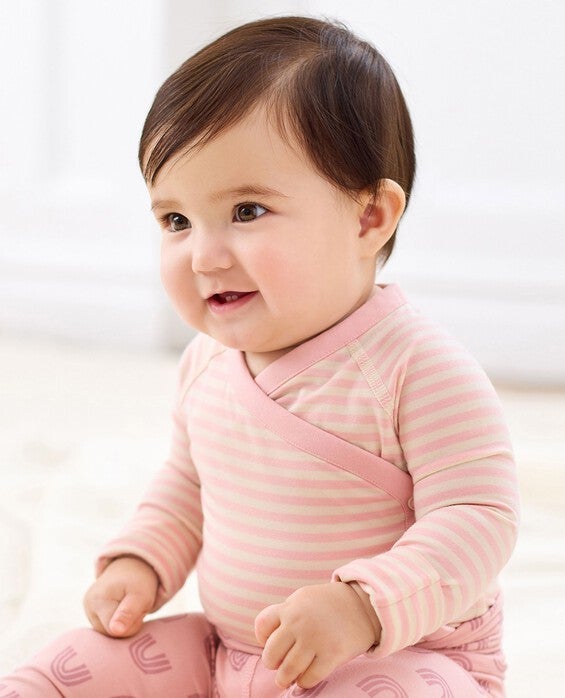 Girls' Ecru & Blush Pink Layette Bodysuit - Size Baby 12-18 mos by Hanna Andersson
