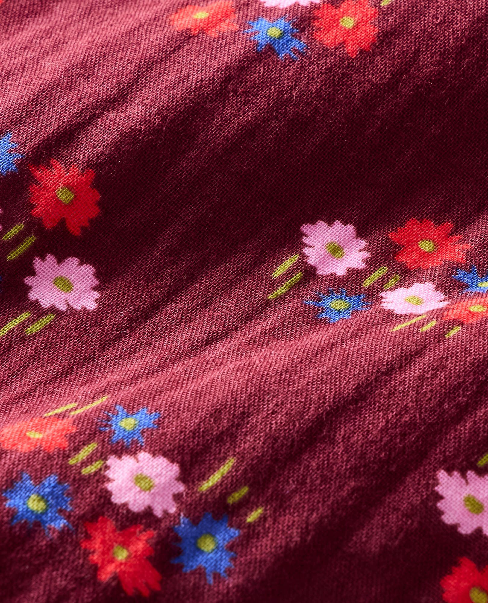 Long Sleeve Muslin Button Up Dress with Pockets in Flowers on Cherry Lacquer - main