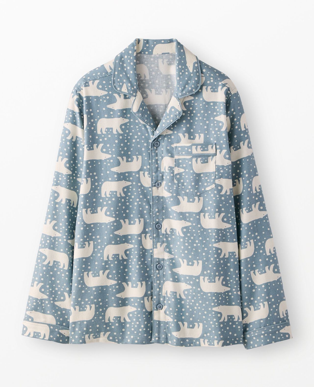 Adult Holiday Flannel Pajama Top in Snowy Polar Bear on North Air - main