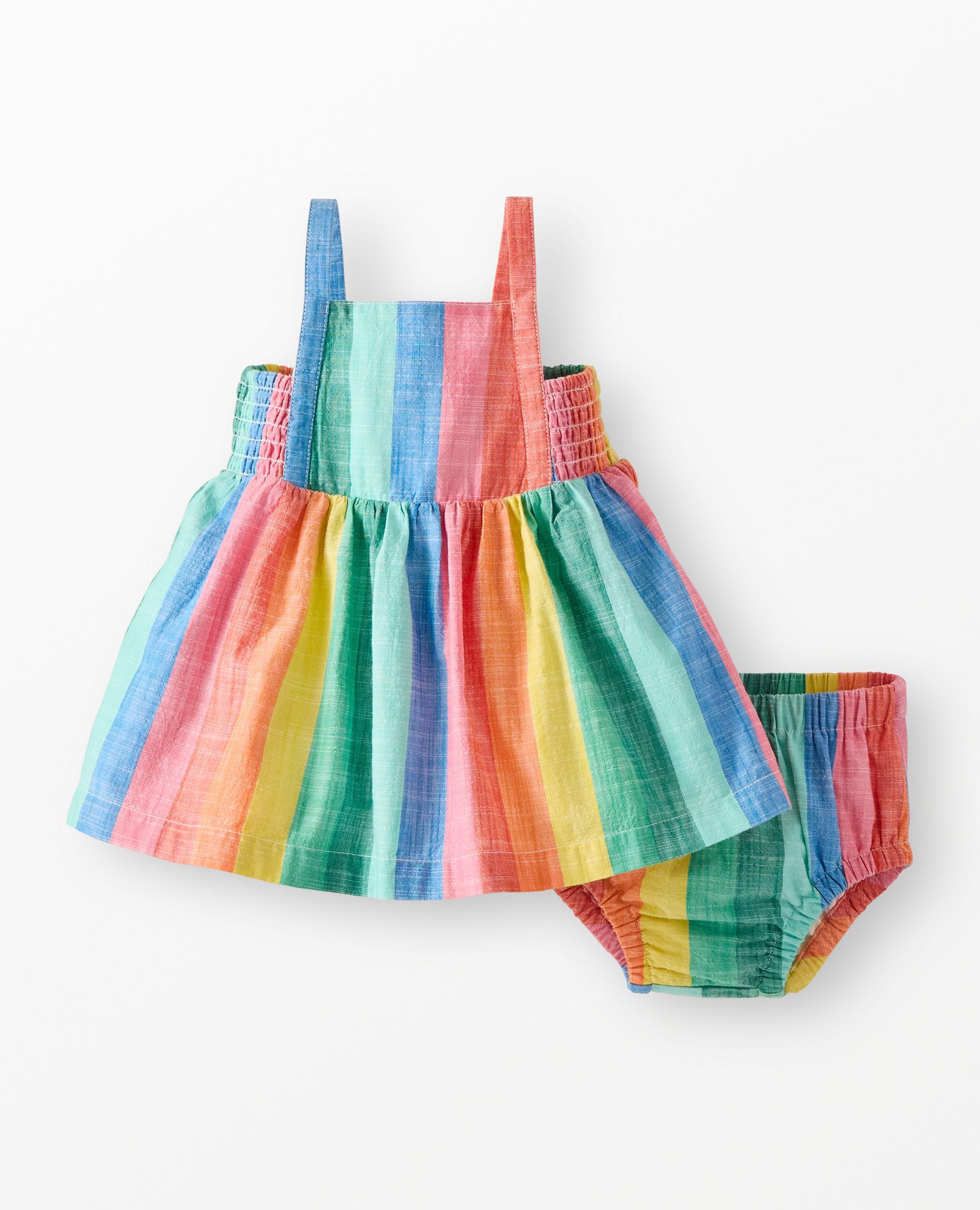 Baby Sleeveless Poplin Dress & Bloomers Set in Bright Rainbow Stripe - main