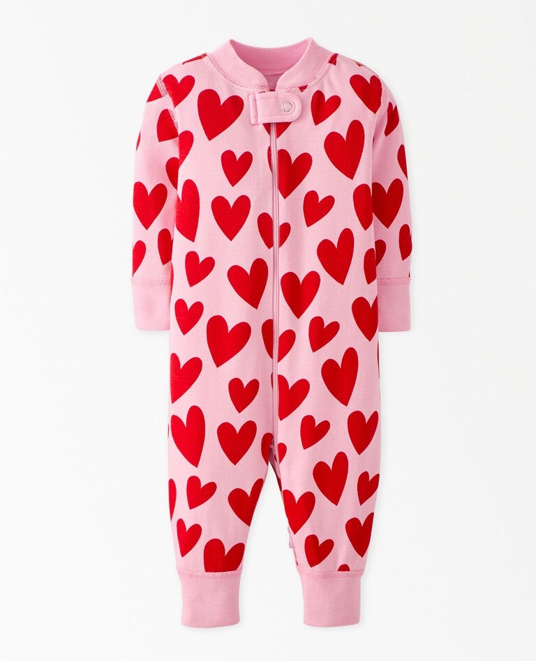 Baby 2-Way Zip Sleeper in Playful Hearts on Pink Lilac - main