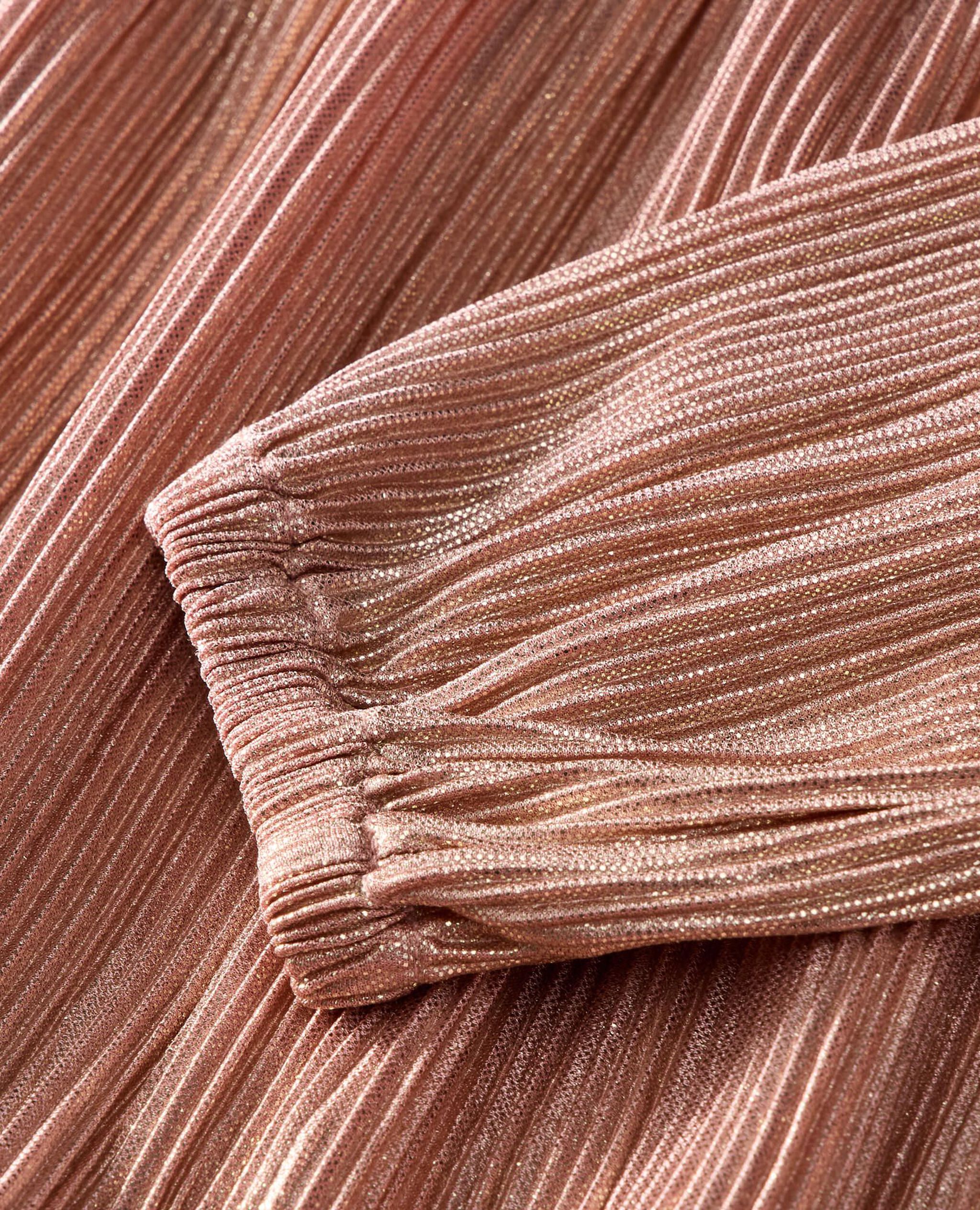 Long Sleeve Metallic Tiered Dress in Pink - main
