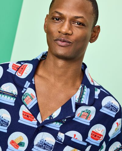 Adult The Polar Express Flannel Pajama Top in Polar Express Snowglobes - main