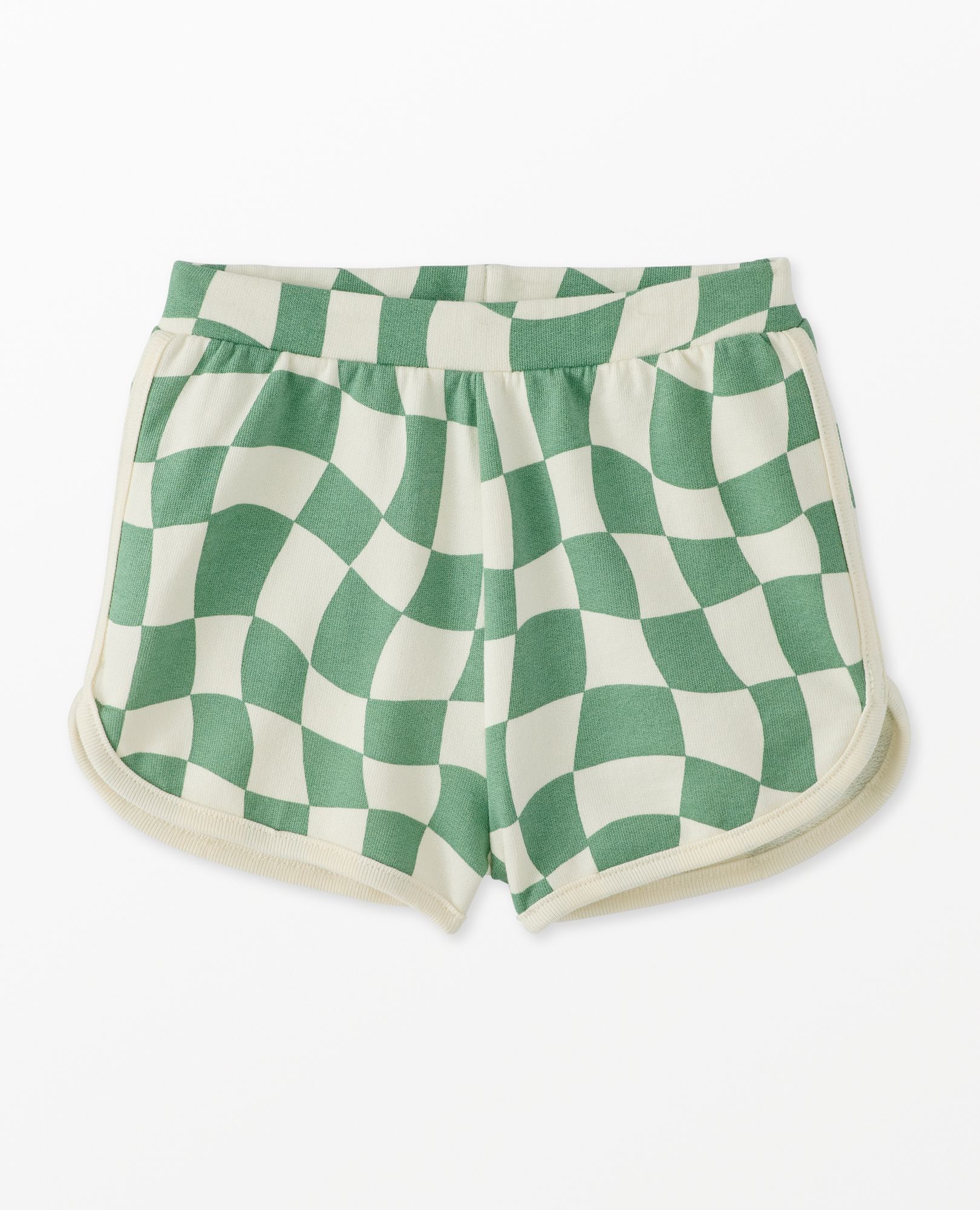 French Terry Dolphin Vent Shorts in Jade Wavy Check - main