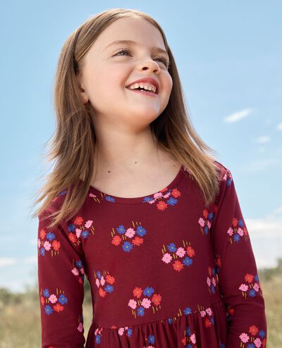 Long Sleeve Skater Dress with Pockets in Flowers on Cherry Lacquer - main