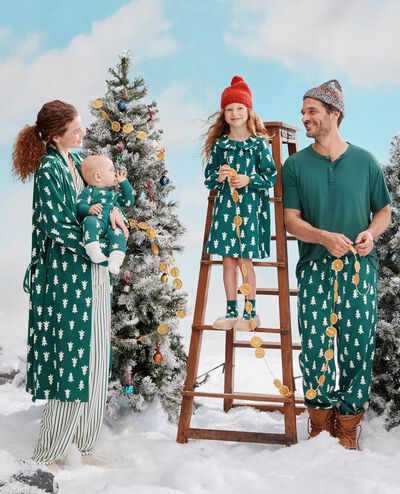 Holiday Flannel Ruffle Nightgown in Happy Trees on Green - main