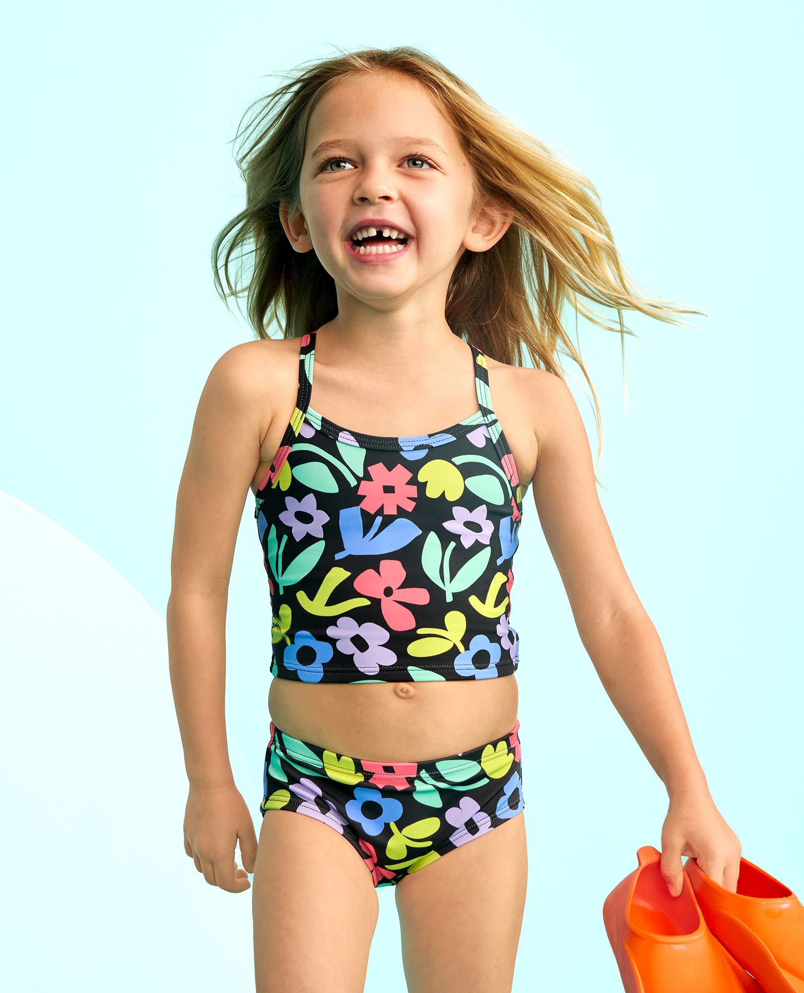 Two-Piece Swimsuit in Florals on Black - main
