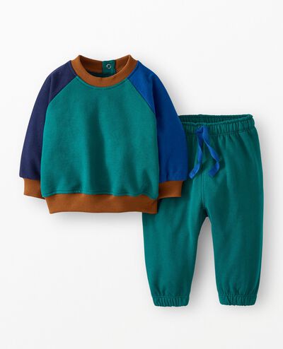 Baby French Terry Colorblock Sweatshirt & Sweatpants Set in Blue/Green Colorblock - main