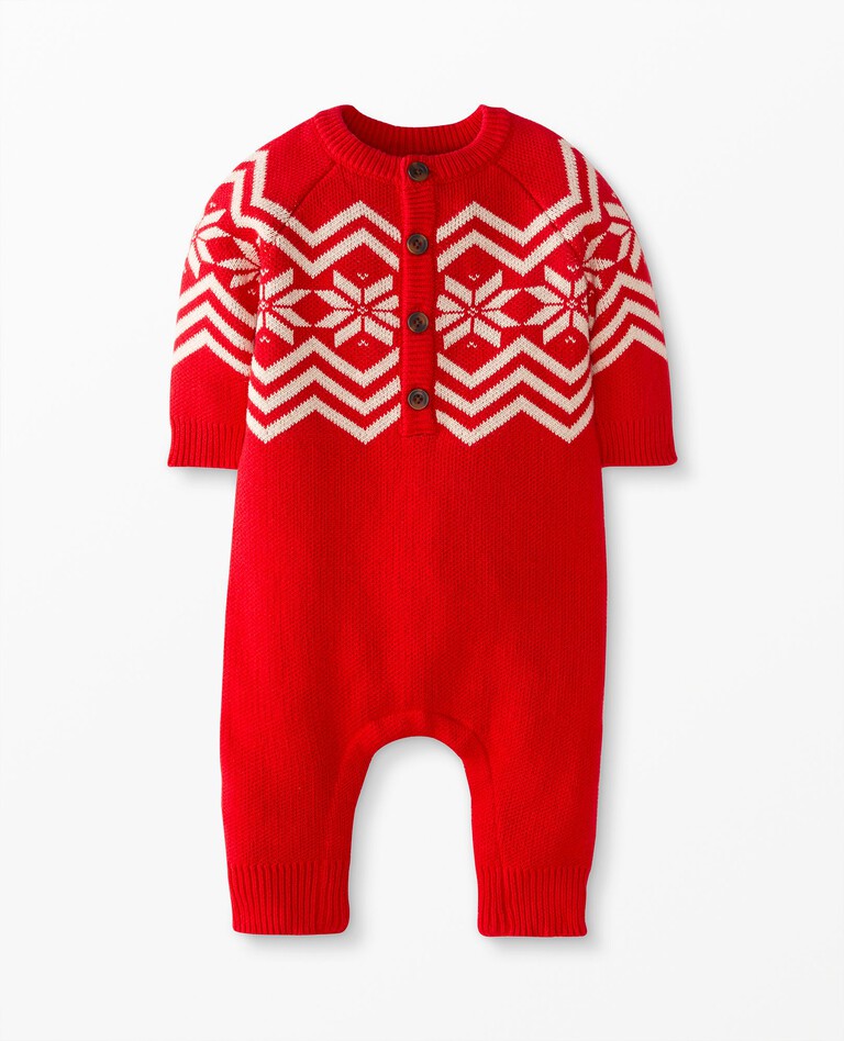 Baby Holiday Romper In Combed Cotton in Scandi Snowflake - main