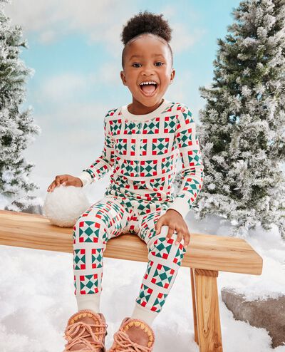 Waffle Henley Pajama Set in Quilted Stars on Ecru - main