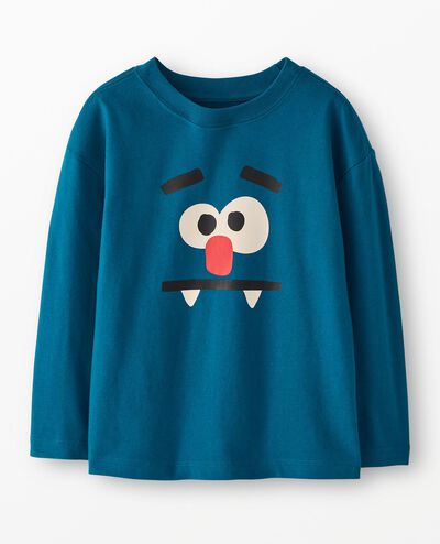 Halloween Long Sleeve Classic Fit Graphic T-Shirt in Monster Face - main