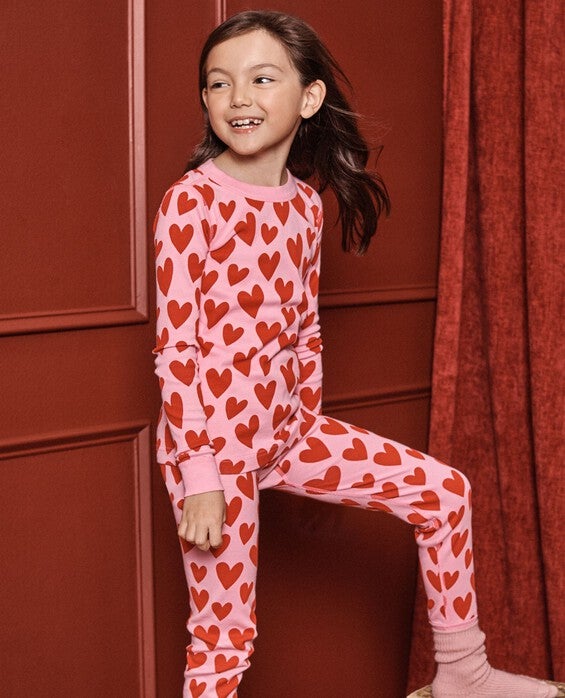 Girls' Playful Hearts On Pink Lilac HannaJams™ Pajama Set in 100% Organic Combed Cotton - Size Little Kids 5 by Hanna Andersson