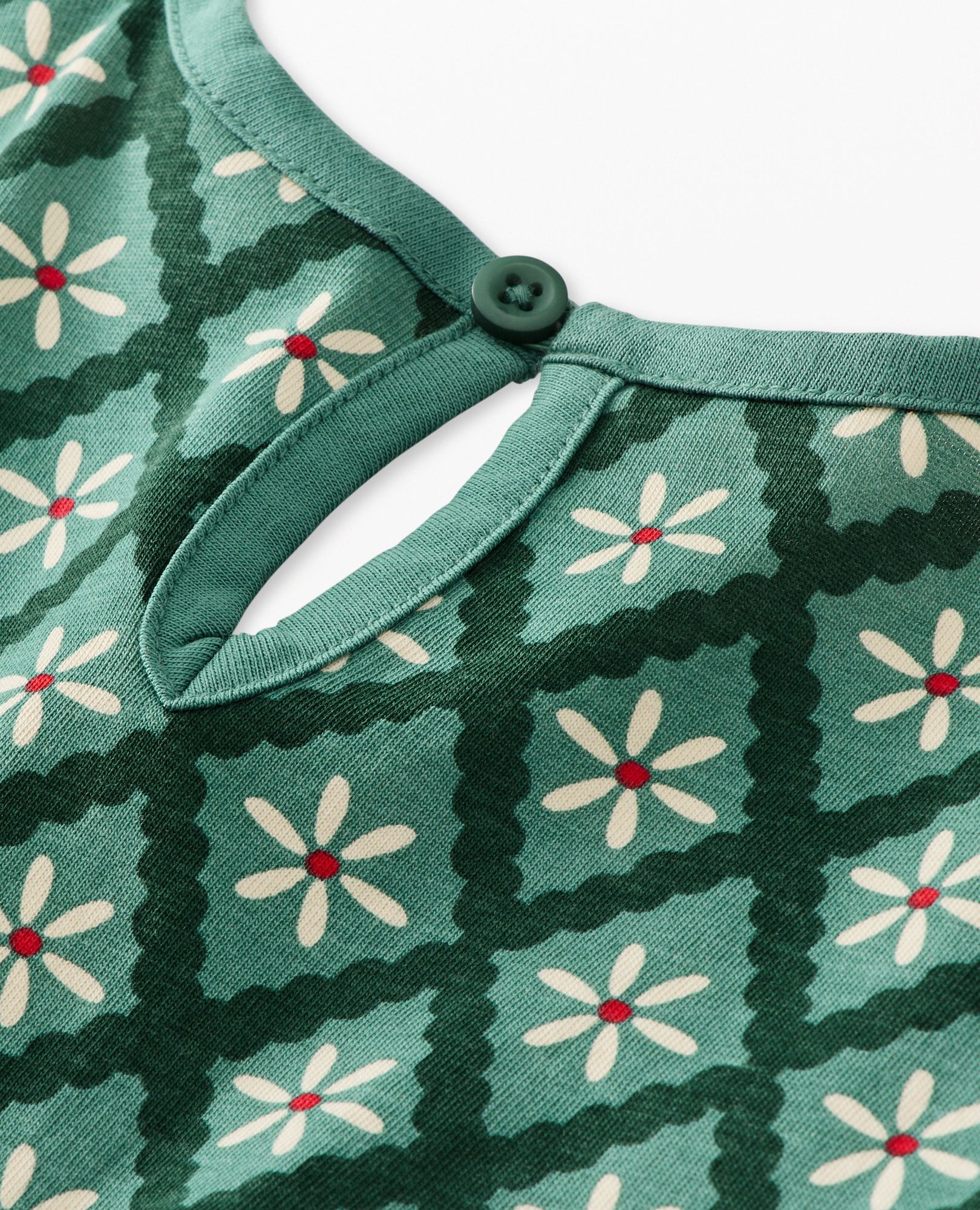 Holiday Long Sleeve Ruffle Dress with Pockets in Green Lattice Work - main