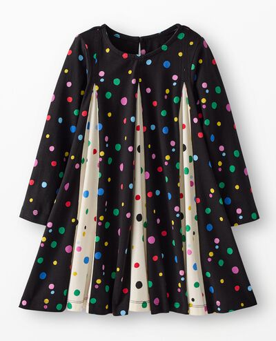 Long Sleeve Pleated Dress with Pockets in Confetti Dot on Black - main