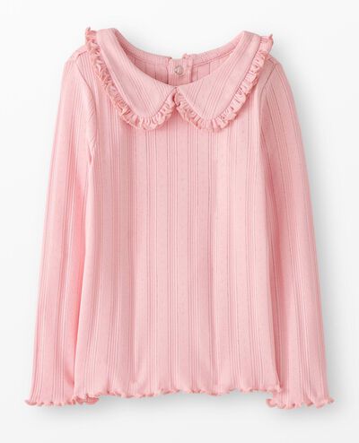 Long Sleeve Pointelle Collared T-Shirt in Frosting Pink - main