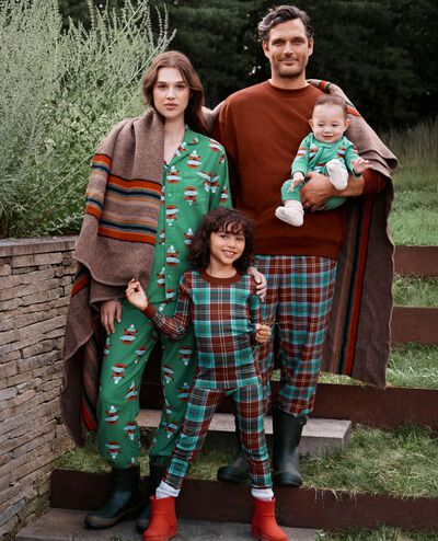 Adult Holiday Flannel Pajama Top in Fresh Catch on Bottle Green - main