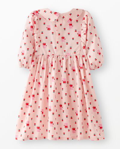Peppa Pig 3/4 Sleeve Poplin Dress in Peppa small tulips on Pink - main