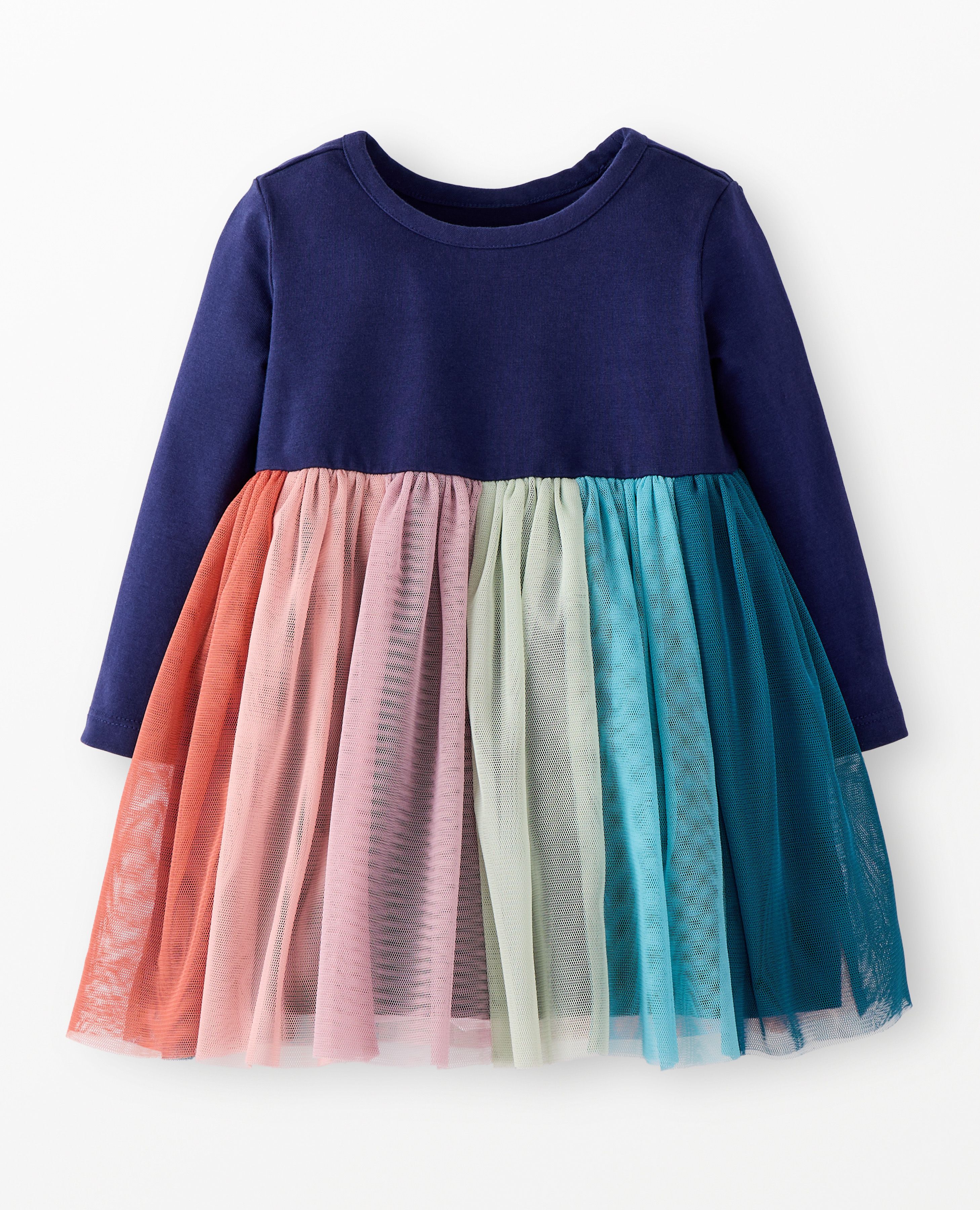 Baby Long Sleeve Tulle Rainbow Dress in Navy Rainbow - main
