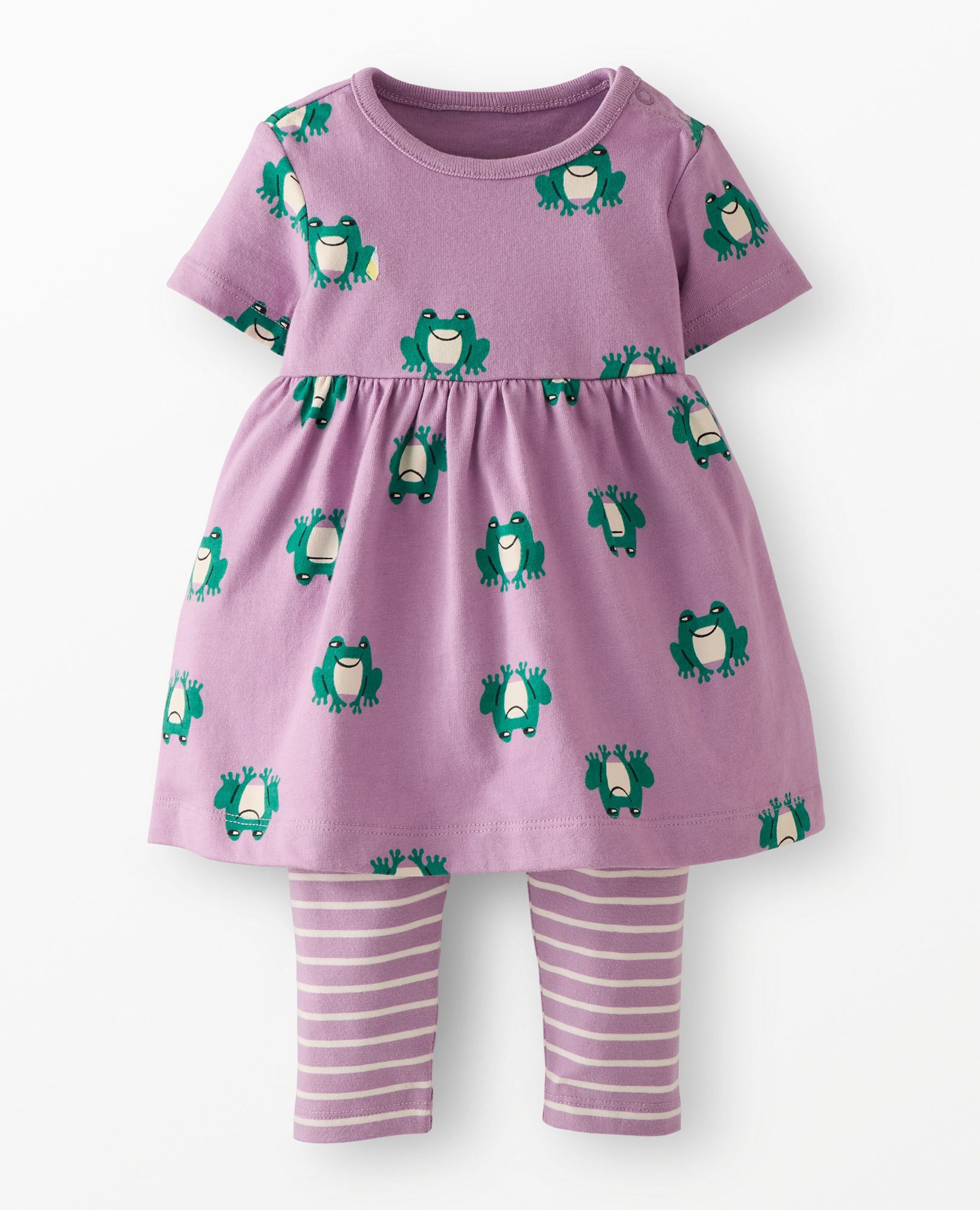 Baby Dress & Leggings Set in Happy Frogs on Purple - main