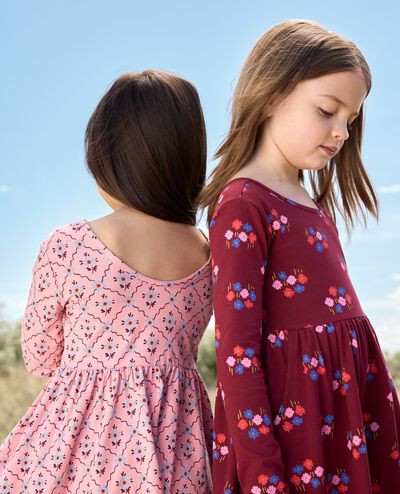 Long Sleeve Skater Dress with Pockets in Flowers on Cherry Lacquer - main