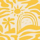 HannaJams™ Pajama Set in Yellow Beach Scene on Ecru - swatch