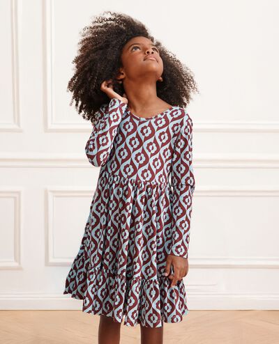 Long Sleeve Ruffle Skater Dress with Pockets in Blue and Red 2-tone - main