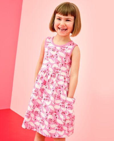 Sleeveless Playground Dress with Pockets in Flamingos on Azalea Pink - main
