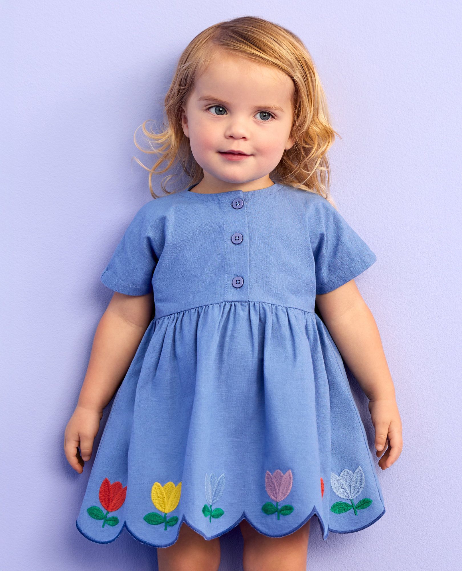 Baby Dolman Sleeve Linen Dress & Bloomers Set in Horizon Blue - main