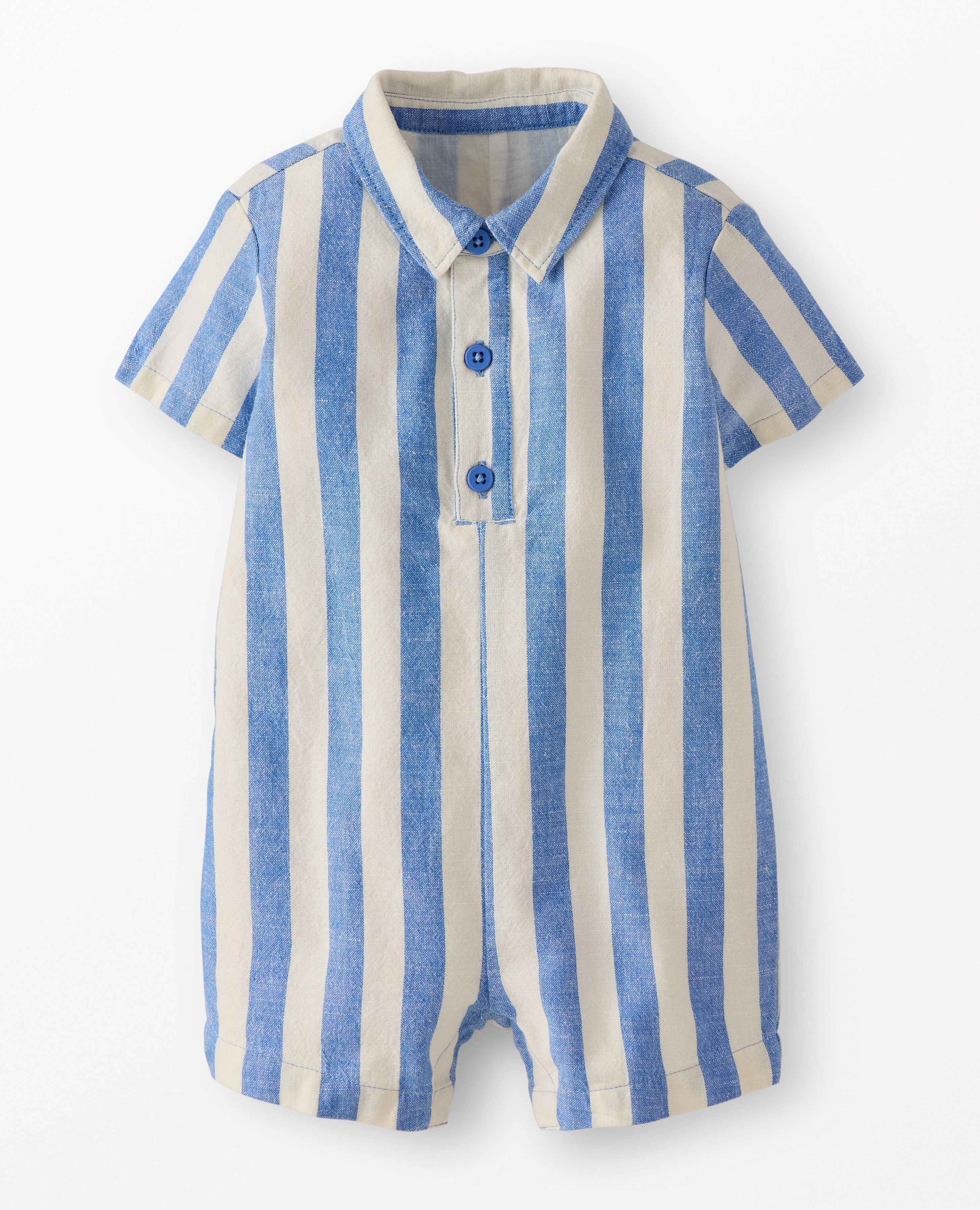 Baby Linen Romper in Horizon Blue/Ecru - main