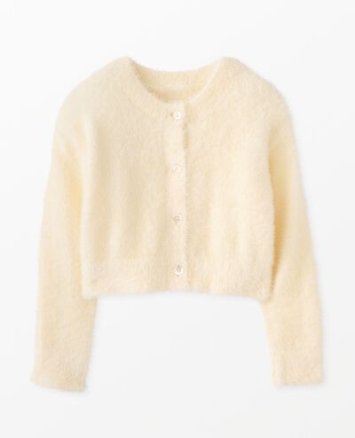 Cropped Feather Cardigan in Ecru - main