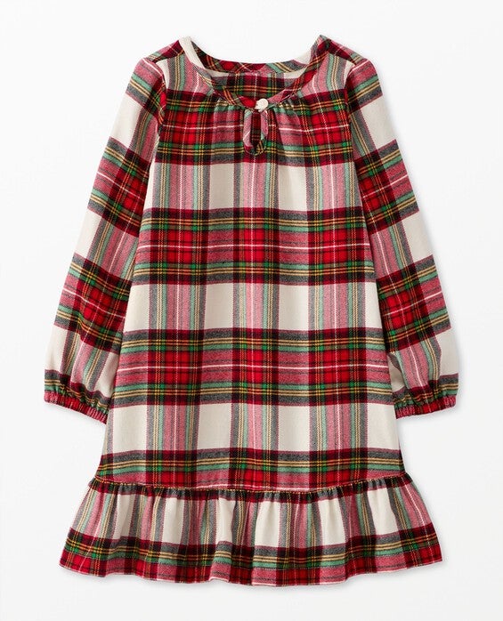 Girls' Family Holiday Plaid Kids Flannel Nightgown in 100% Recycled Poly - Size Little Kids 4 by Hanna Andersson