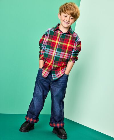Denim Pull-On Lined Pants in Med-Dark Wash - main