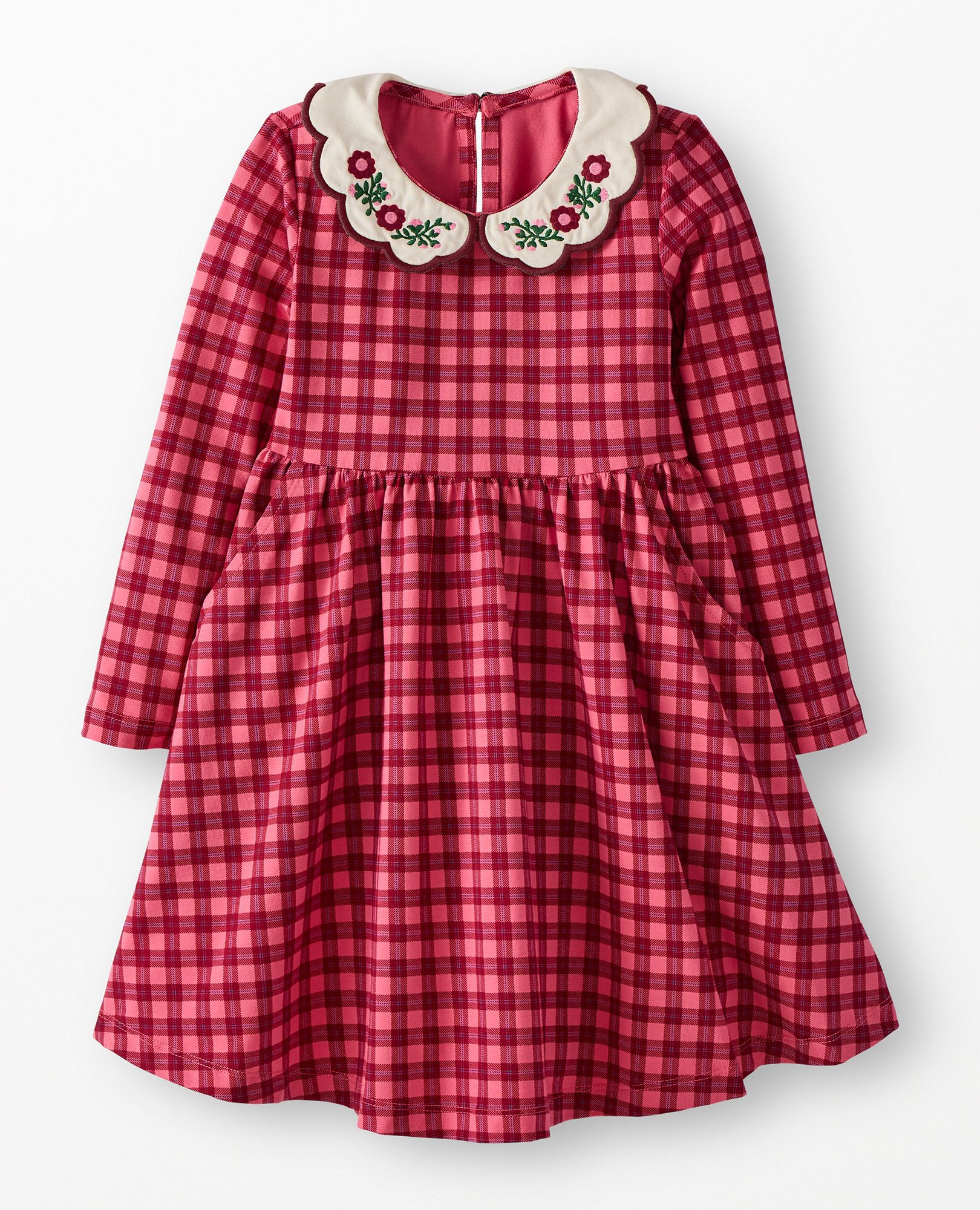 Long Sleeve Collared Skater Dress with Pockets in Pink Gingham - main