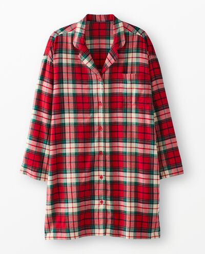 Women's Holiday Flannel Nightshirt in Red Holiday Plaid - main
