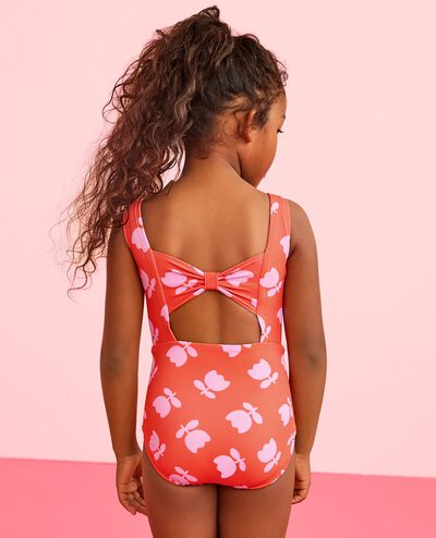 One-Piece Bow Back Swimsuit in Tossed Tulips on Red - main