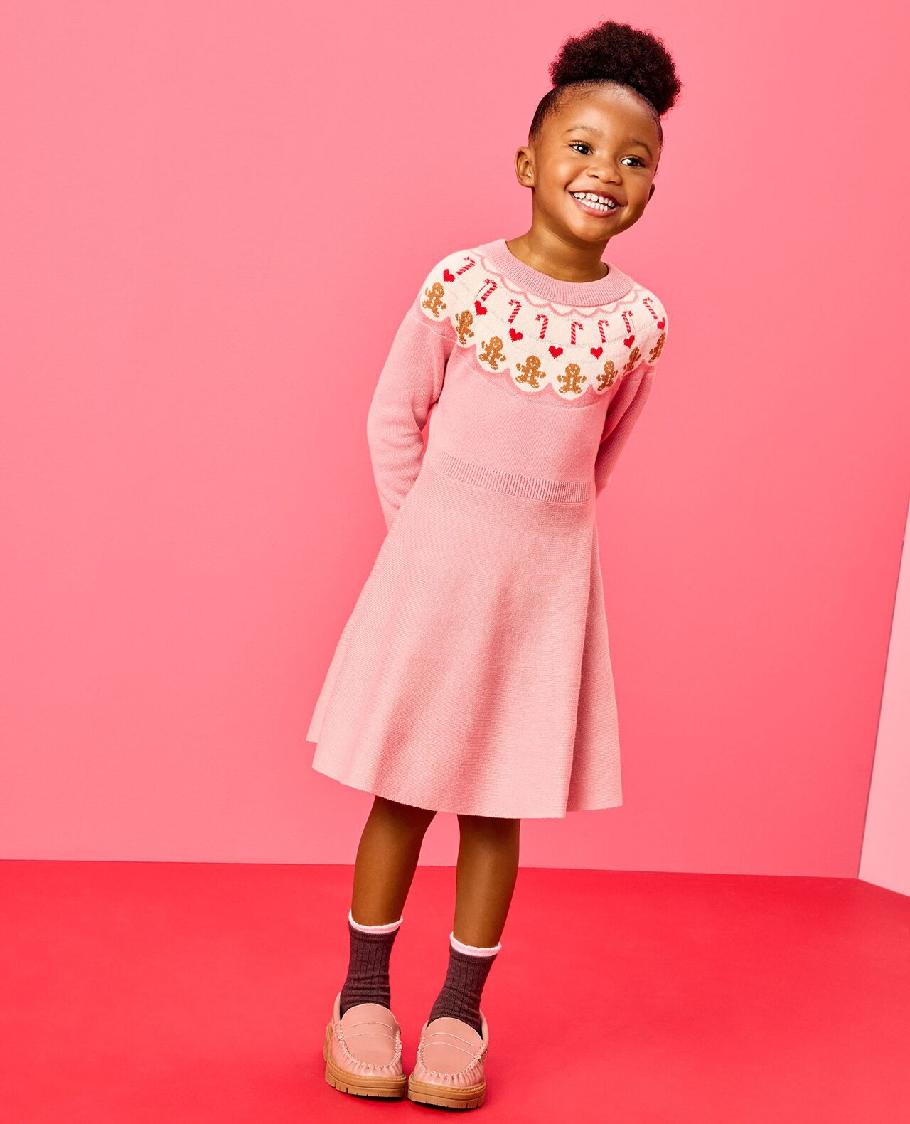 Holiday Fair Isle Sweater Dress in Gingerbread Fair Isle - main