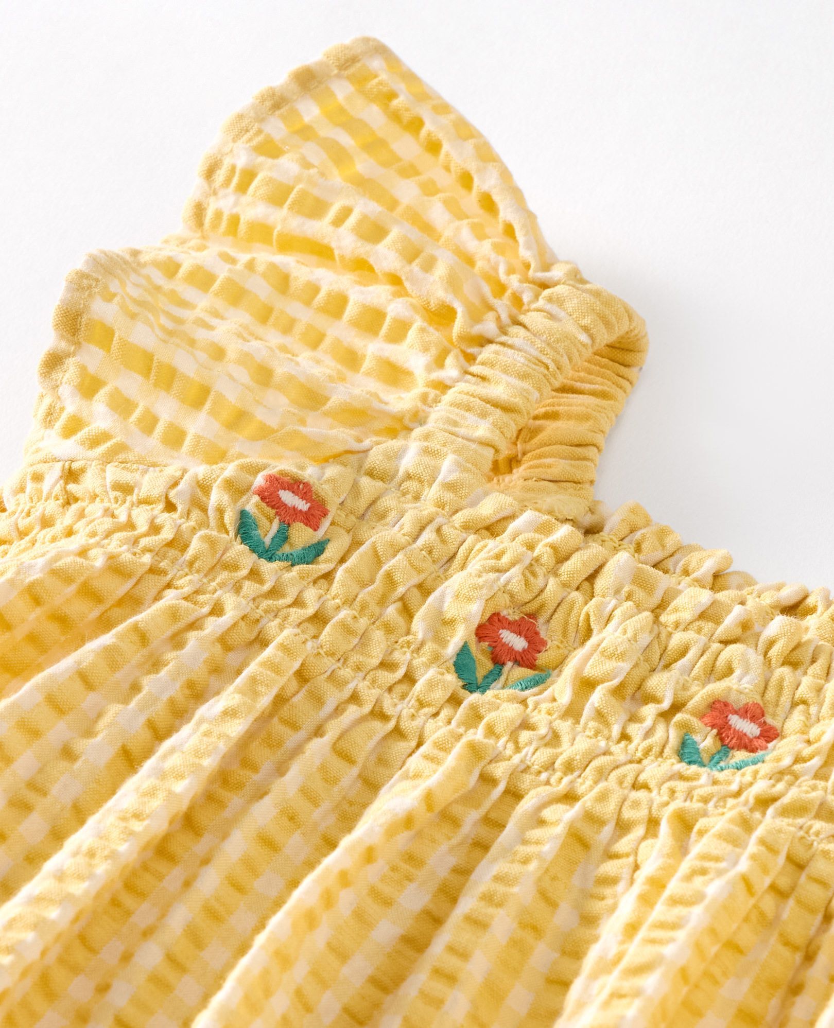 Baby Flutter Sleeve Seersucker Dress & Bloomers Set in Yellow Gingham - main