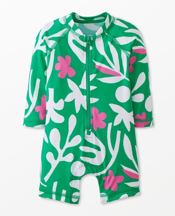 Girls' Floral Fronds On Minty Green Print Long Sleeve Rash Guard Swimsuit - Size Baby 3-6 mos by Hanna Andersson
