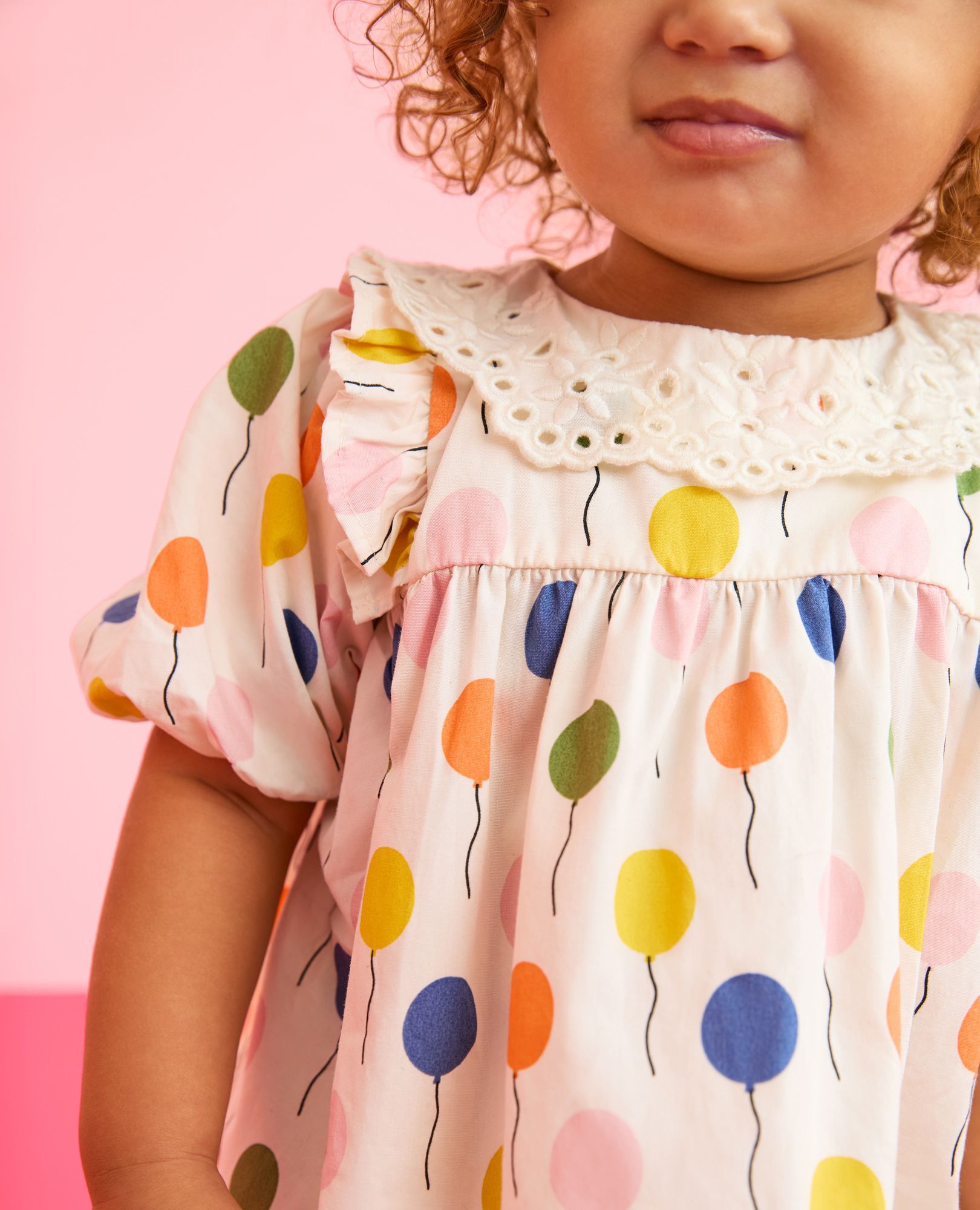 Baby Balloon Sleeve Poplin Dress & Bloomers Set in Happy Balloons - main