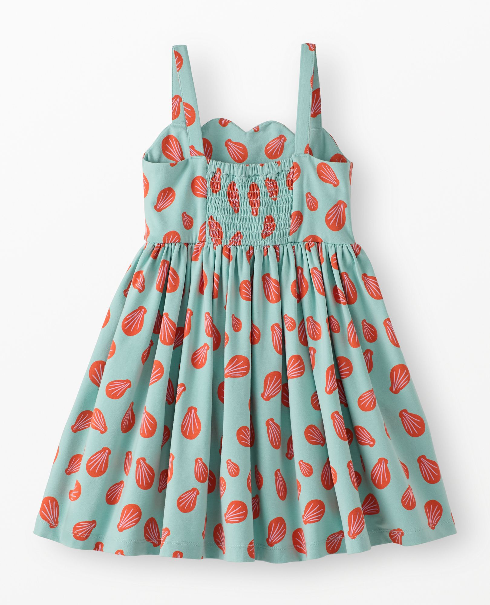 Sleeveless Scalloped Skater Dress with Pockets in Seashells on Feather Blue - main