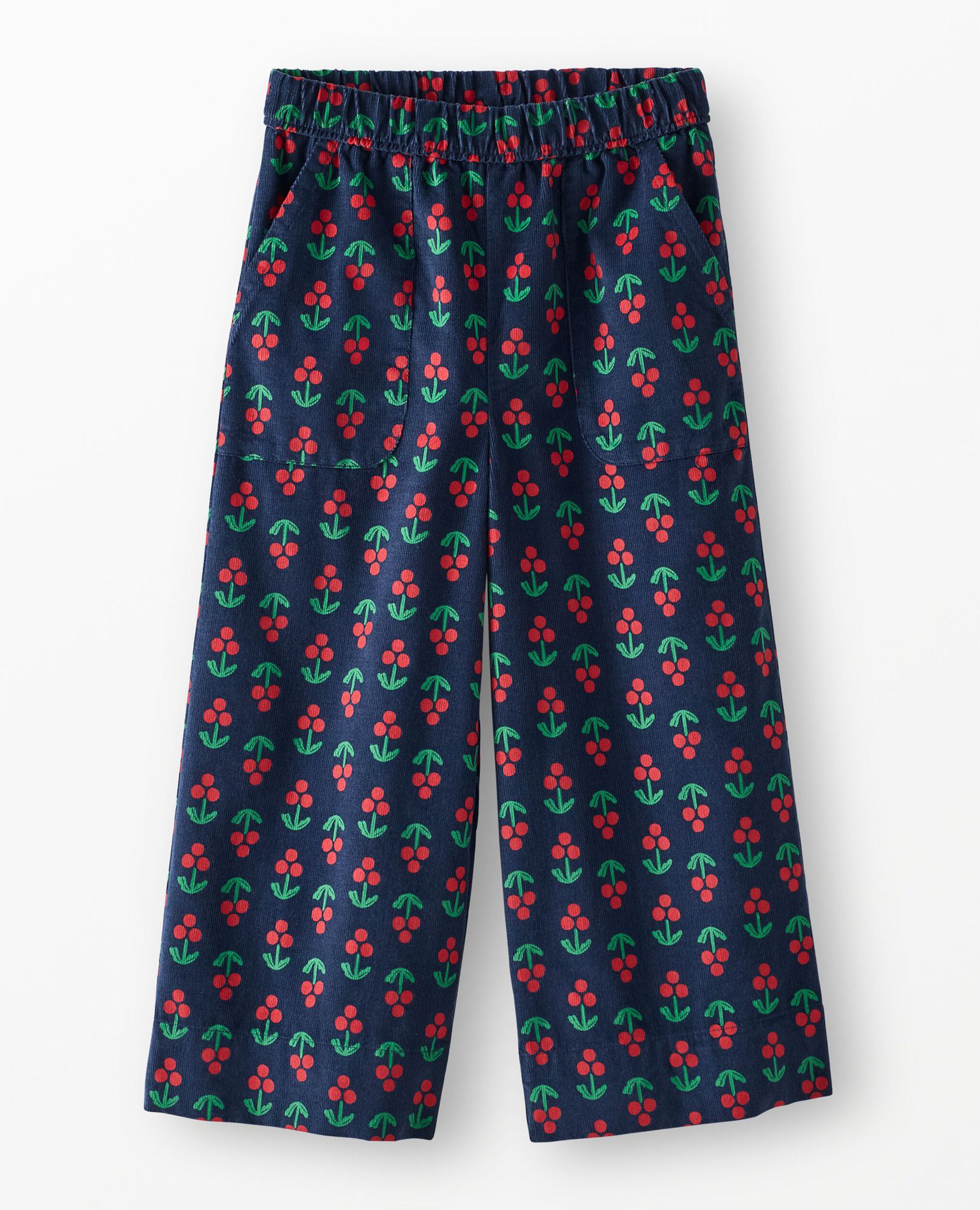 Corduroy Wide Leg Pants in Holly Berries on Midnight Blue - main