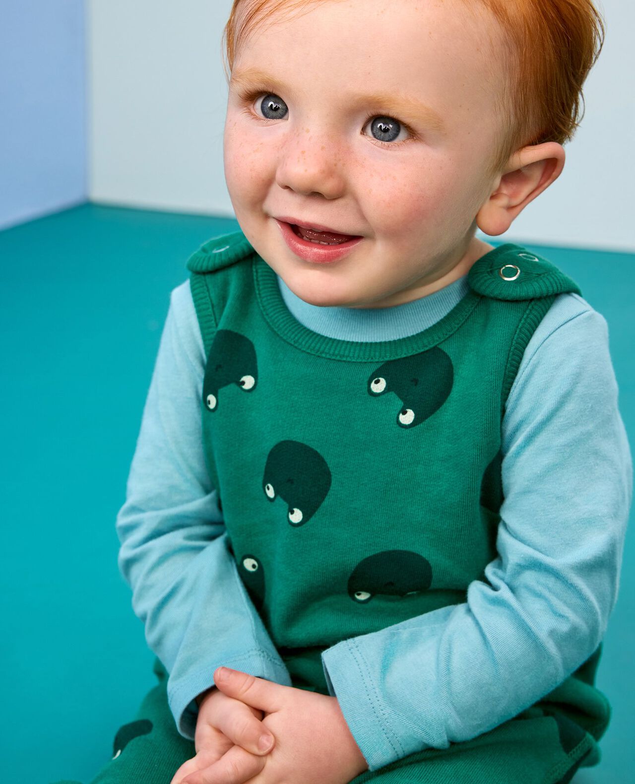 Baby French Terry Tee & Overalls Set in Froggy on Green - main