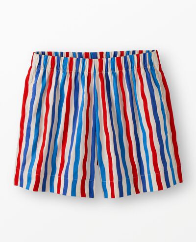Women's Poplin Pajama Shorts in RWB Wavy Stripes - main