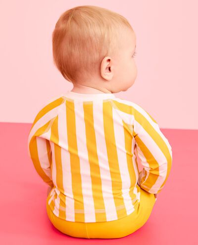 Baby Striped Rashguard & Swim Trunks Set in Yellow/White - main