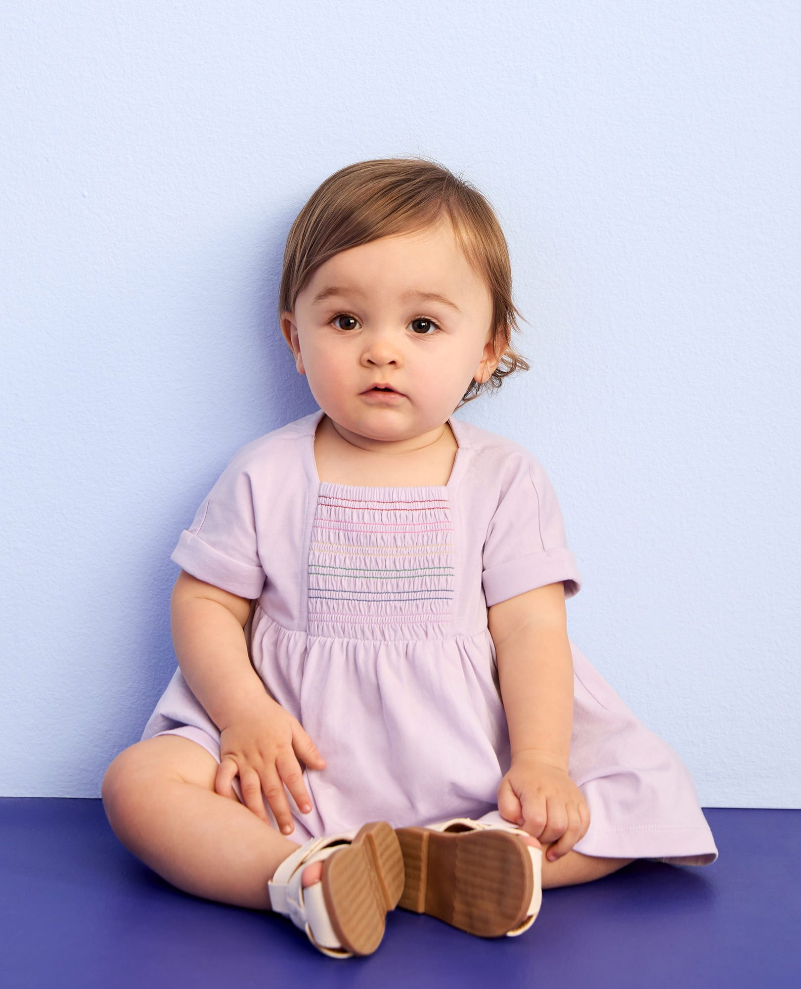 Baby Dolman Sleeve Smocked Dress & Bloomers Set in Orchid Hush - main