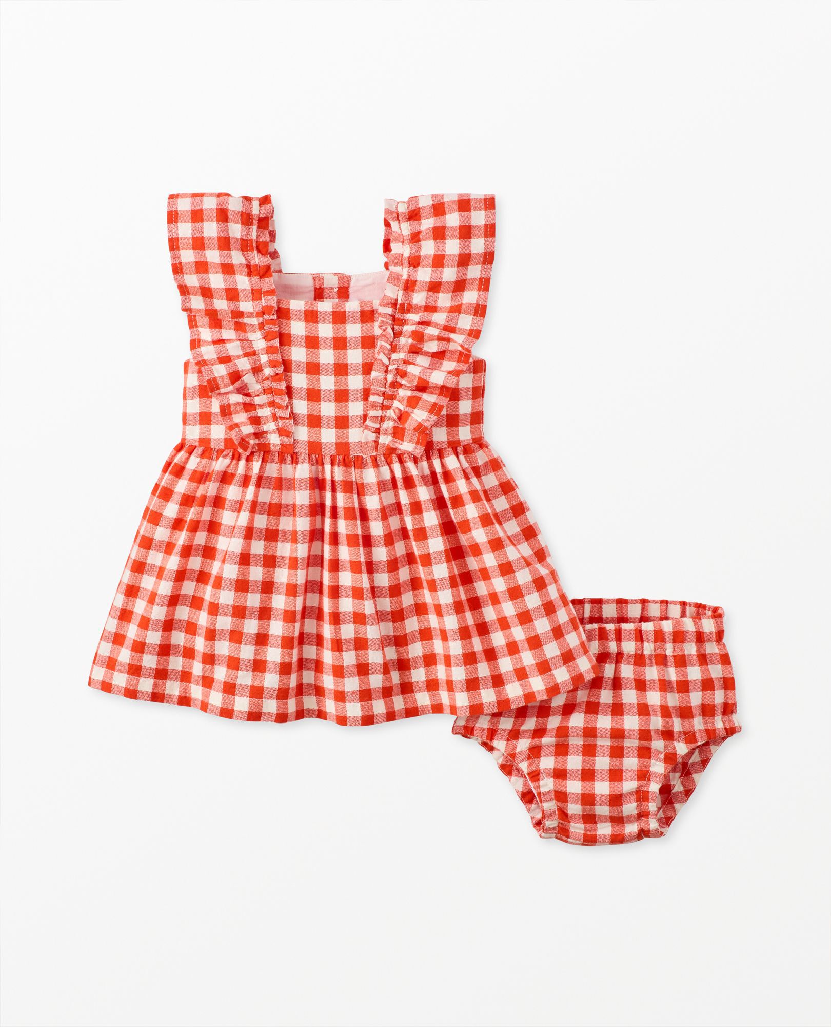 Baby Flutter Sleeve Linen Dress & Bloomers Set in Orange Spice Gingham - main