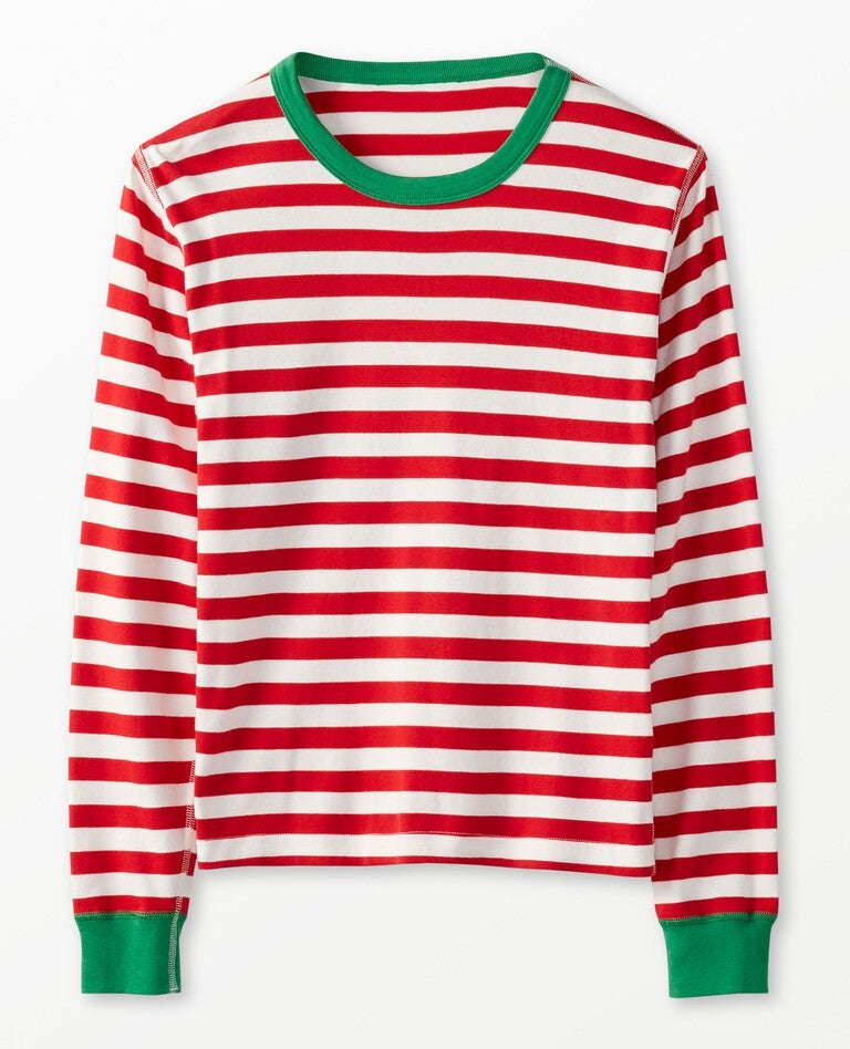 Adult Striped Long John Pajama Top in Hanna Red/White - main