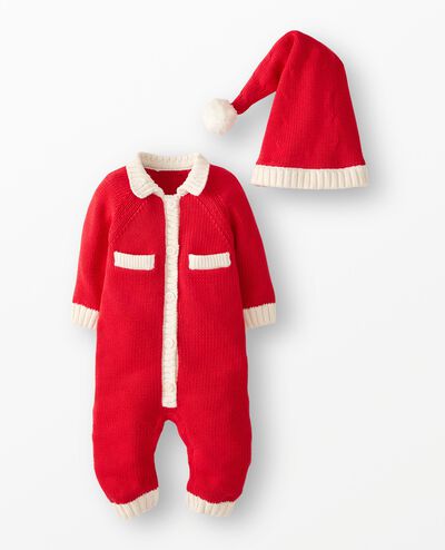 Baby Santa Sweater Romper & Hat Set in Holiday Red - main